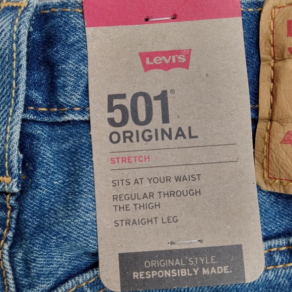 Levis 501 Jeans Mens 29x34 Blue Original Stretch Straight Leg Denim Button Fly - Picture 5 of 11